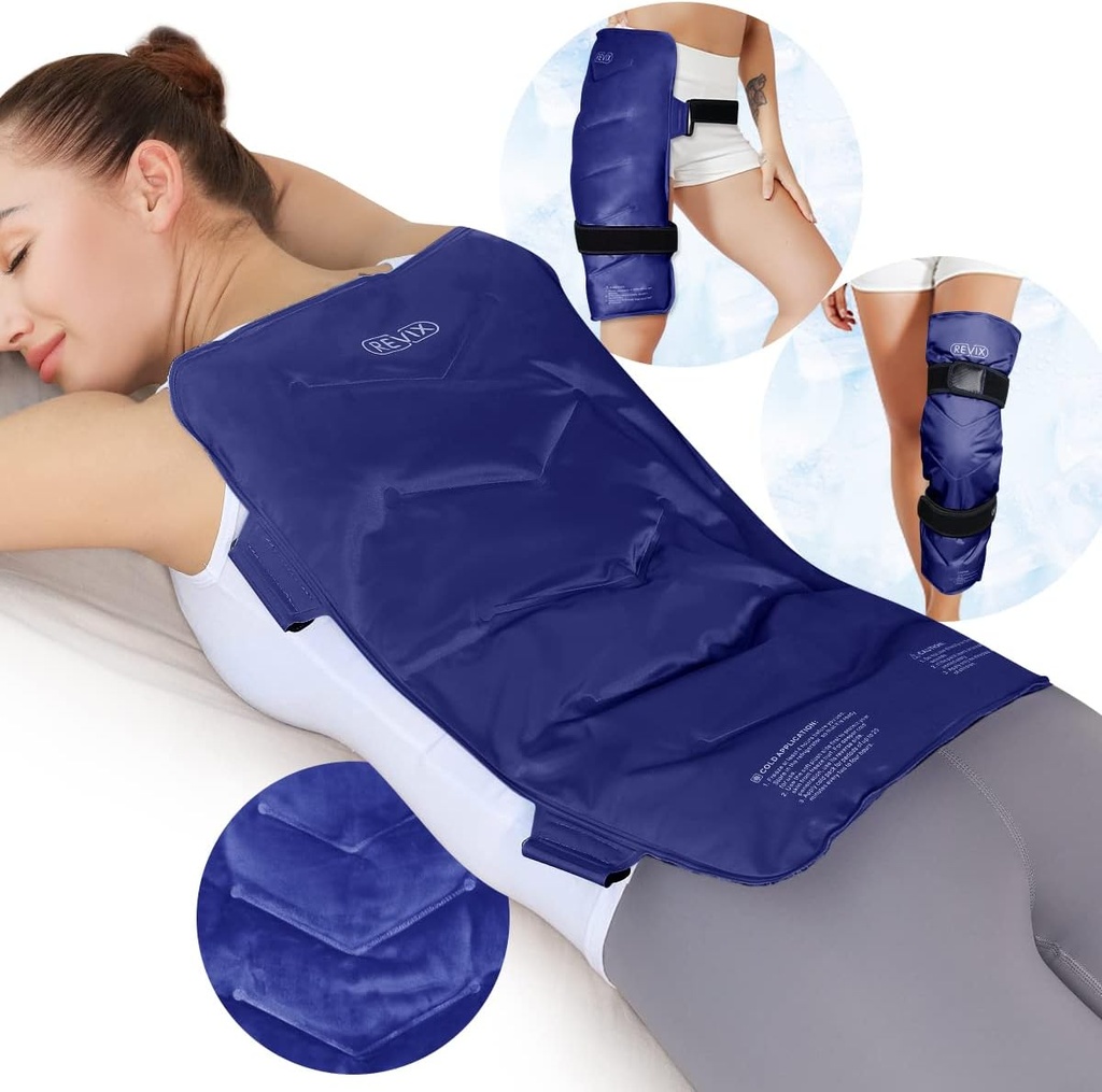 REVIX Gran paquete de hielo para atrás, 13” x 21” Reutilizable Gel Cold Pack para la cobertura completa de la espalda, compresa fría Wrap para hombro, cadera, alivio de la pierna, ideal para fatiga, calma muscular y recuperación diaria, marina