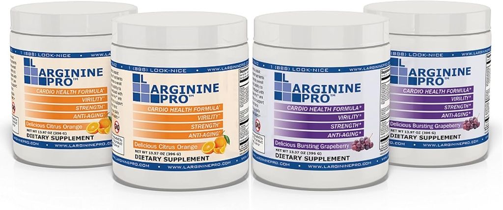 L-ARGININE PRO ← 5,500mg L-Arginine Plus L-Citrulline 1,100mg Orange &amp; Grape Powder Drink Mix Suplemento para la producción de óxido nítrico