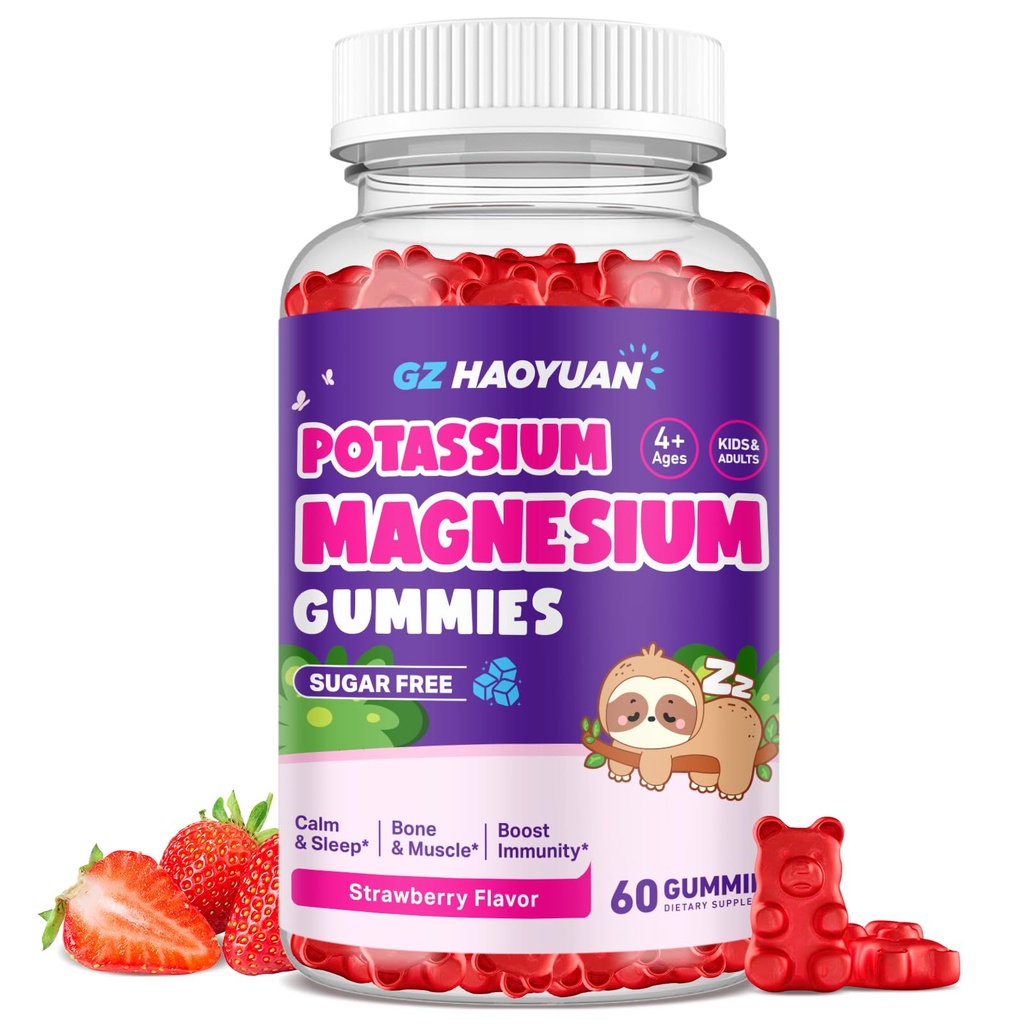 Magnesium Gummies for Kids - Magnesium Glycinate Gummies with Vitamin D3, B6, Potassium & Ashwagandha, Magnesium for Kids &amp; Adults Relaxation, Sleep, Brain & Bone Health -Vegan Strawberry 60ct