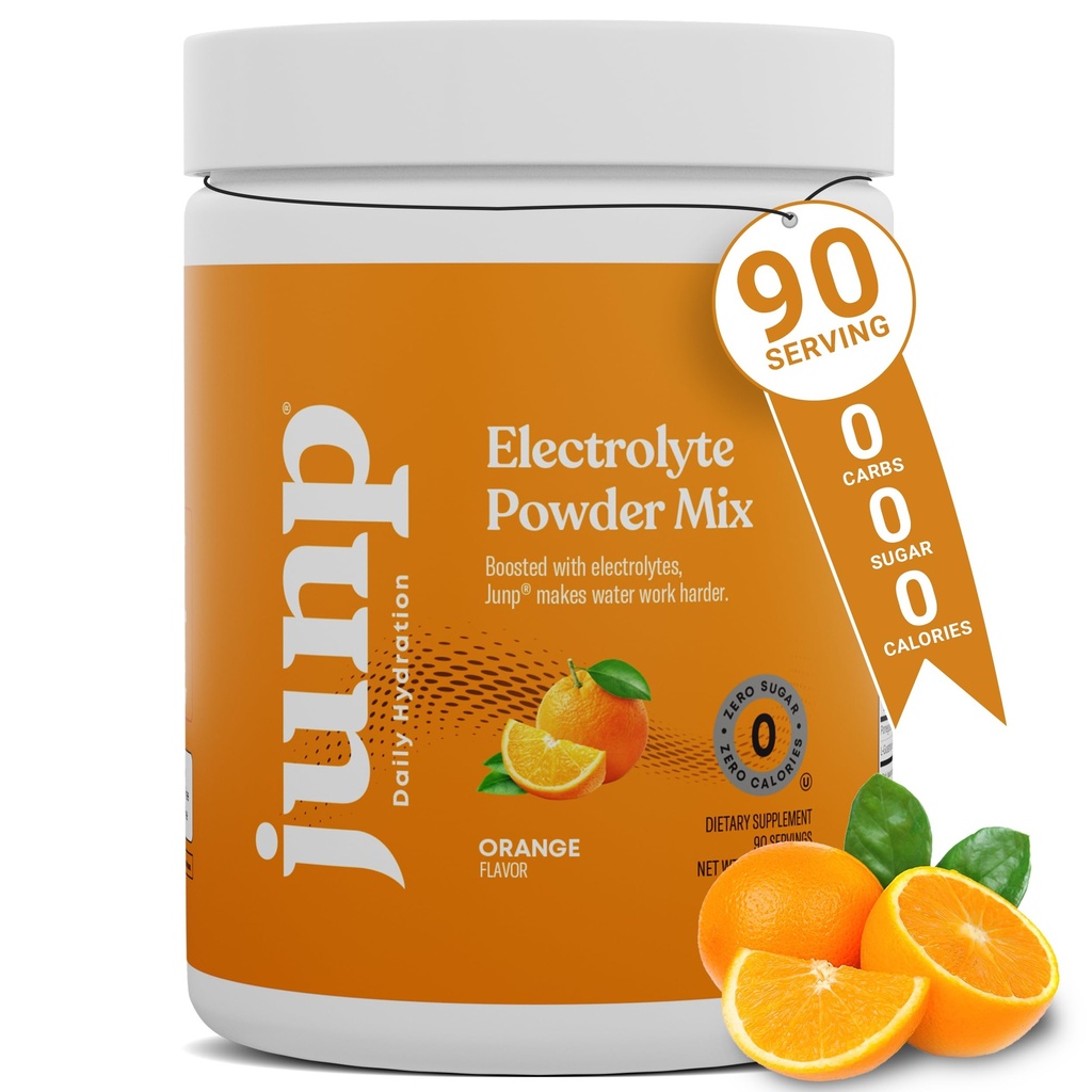 JUNP Electrolytes Powder No Sugar No Carbs, Sweet Tangy Citrus Orange Keto Electrolyte Drink Mix, Potasio " Sal Hidration Powder Electrolytes Zero Calorie Sugar Free Electrolyte Powder, 90 Servings