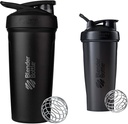 BlenderBottle Strada Shaker Cup Hervidor de agua de acero inoxidable aislado con Wire Whisk, 24 onzas, Negro &amp; Classic Shaker Bottle Perfect for Protein Shakes and Pre Workout, 28 onzas, Negro
