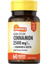 Sundance Ceylon Cinnamon Capsules 2500mg ← 60 Pills  with Chromium and Biotin ← Vegetarian, Non-GMO, and Gluten Free Supplement