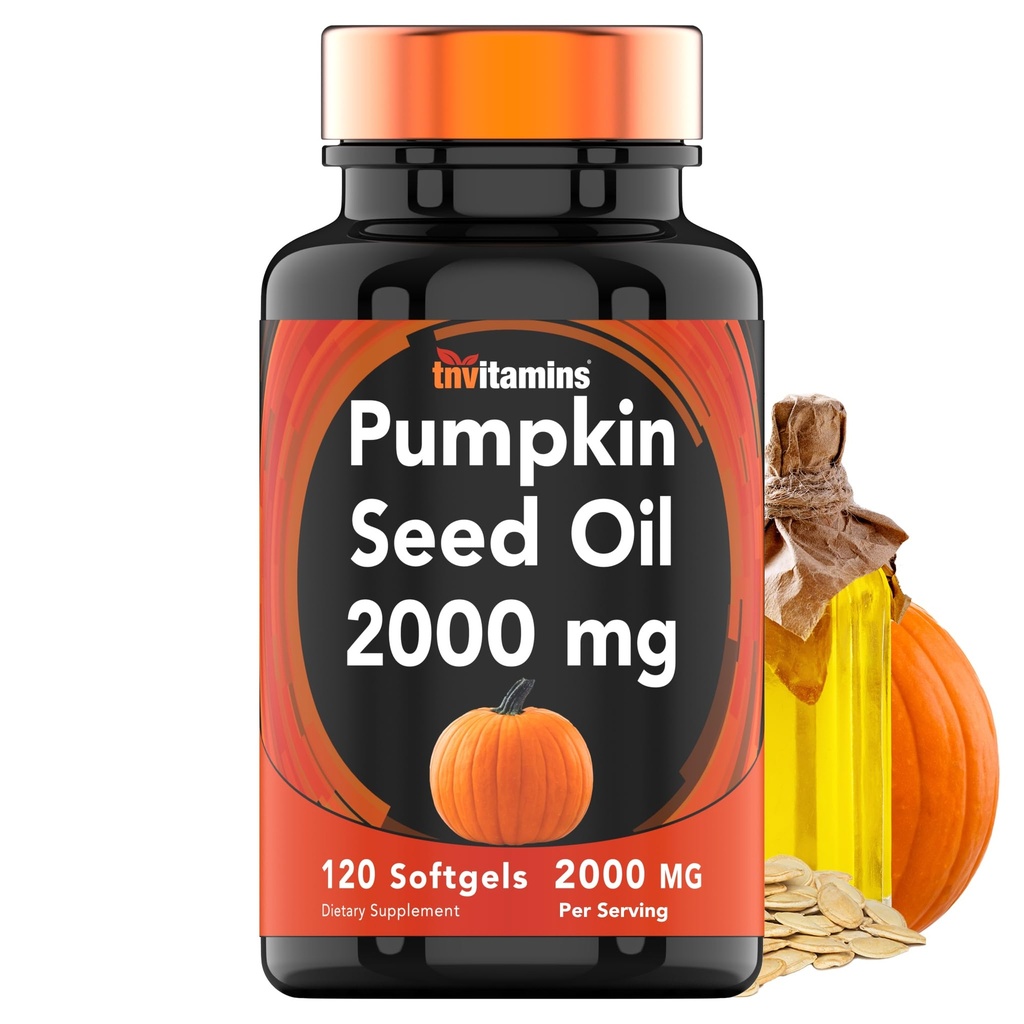 tnvitaminas Pumpkin Seed Oil - 2000 mg Por Serving x 120 Softgels tóxico Pumpkin Seed Oil Extract Suplemento para el crecimiento del cabello y el control de la vejiga*