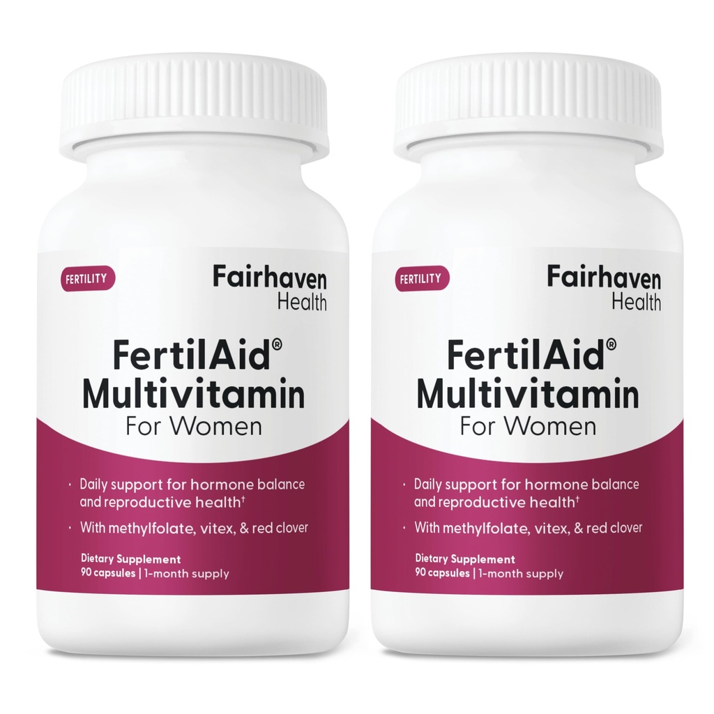 Fairhaven Health FertilAid for Women ← Vitamina Prenatal Suplementos de Fertilidad para Mujeres TENIDO Concepción para Ella con Vitex y Folate TENIDO Apoyo Ciclo Regularidad y Ovulación* ANTE 180 Capsules