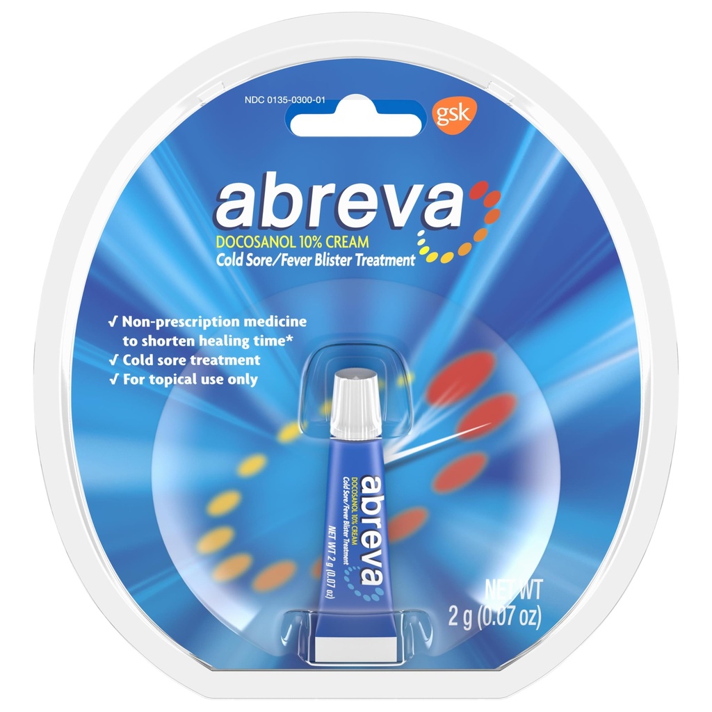 Abreva Docosanol 10% Tubo de crema, FDA Tratamiento Aprobado para la hemorragia fría/pesada de 2 gramos