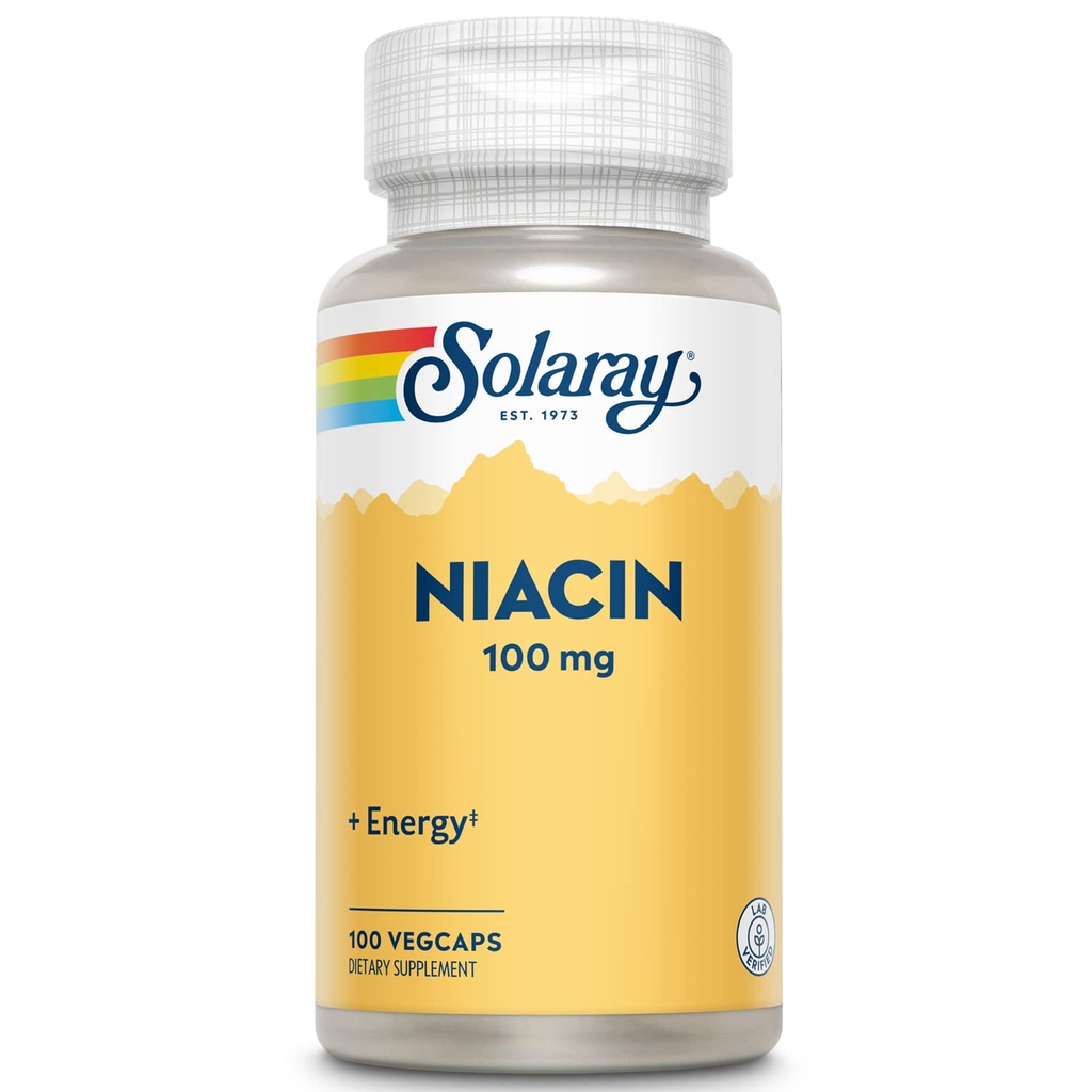 SOLARAY Niacin 100 mg, Vitamina B3 TENIDO Skin Health, Nervous System " Circulation Support TEN 100ct