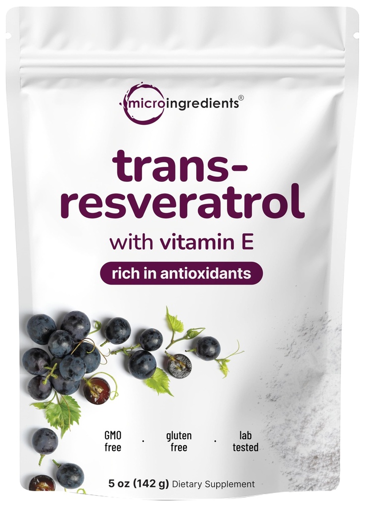 Pure Trans-Resveratrol Powder with Vitamin E, 5 Ounce, 2 in 1 Fórmula, Micronized Powder for Better Absorption, Premium Resveratrol Supplement, Super Antioxidant