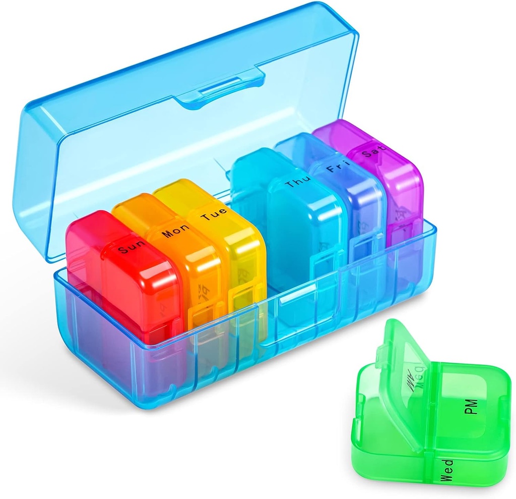 Zoksi Organizador semanal de píldoras 2 veces al día, Blue 7 Day Am Pm Pill Box, Daily Am Pm Pill Organizer 7 Day, Portable Vitamin Pill Case, Weekly Pill Box for Fish Oils, Vitamina, Suplemento