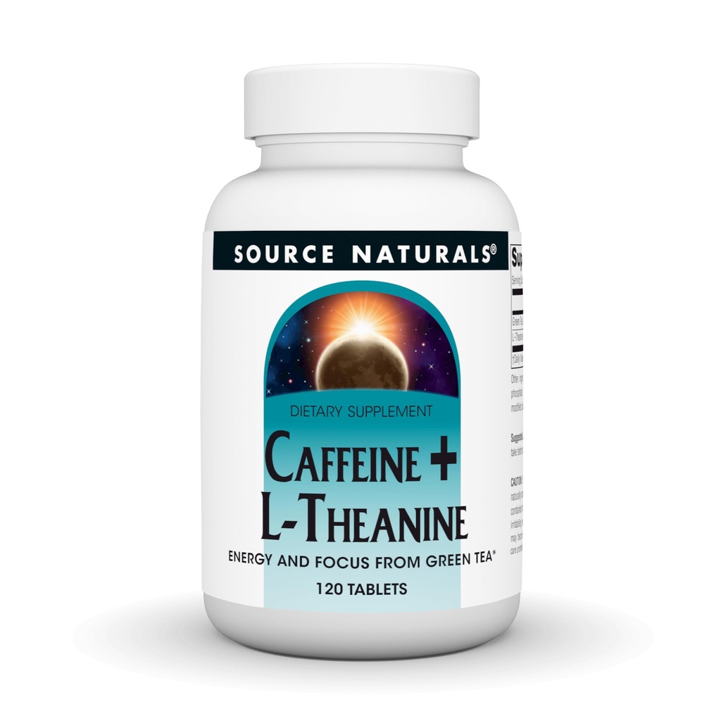 Source Naturals Caffeine + L-Theanine, Energy and Focus Support from Green Tea* - 120 Tablets