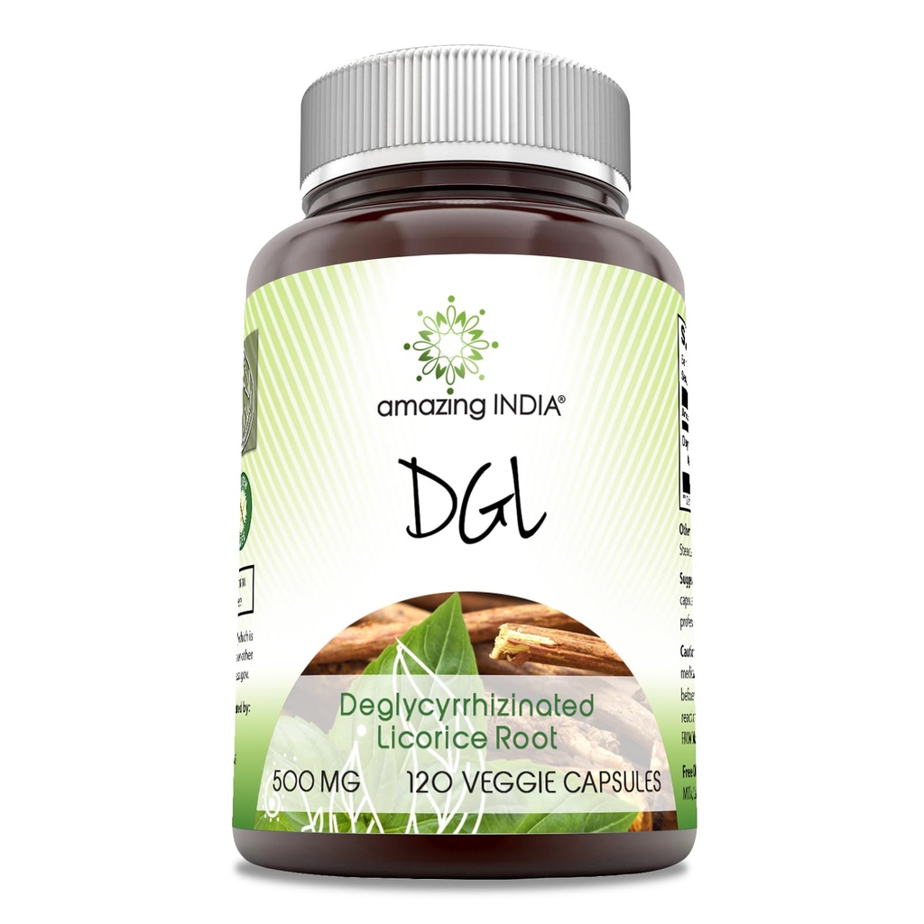 Increíble India DGL 500 mg 120 Veggie Capsules Suplemento No-GMO Silencioso Gluten Gratis