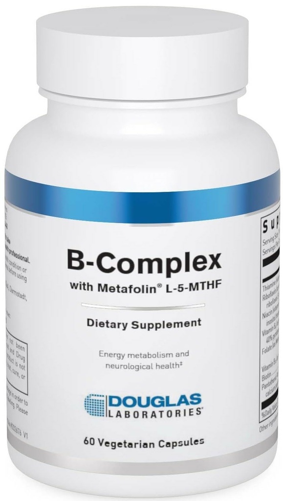 Douglas Laboratories B-Complex with Metafolin - Suplemento integral de vitamina B - Energy & Brain Health Support* - Con Folate, Biotin " Thiamin - Non-GMO - 60 cápsulas vegetarianas