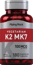 Piping Rock K2 MK7 Vitamin Supplement TEN 100 mcg TEN 180 Vegetarian Capsules Silencio para Mujeres y Hombres Silencioso No GMO, Gluten Gratis
