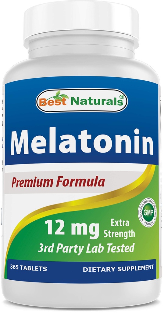 Mejores Naturales Melatonina 12 mg (1 año de suministro) - Asistencia para dormir libre de drogas - Melatonina para dormir y relajación, 365 conde (365 conde (Pack of 1))