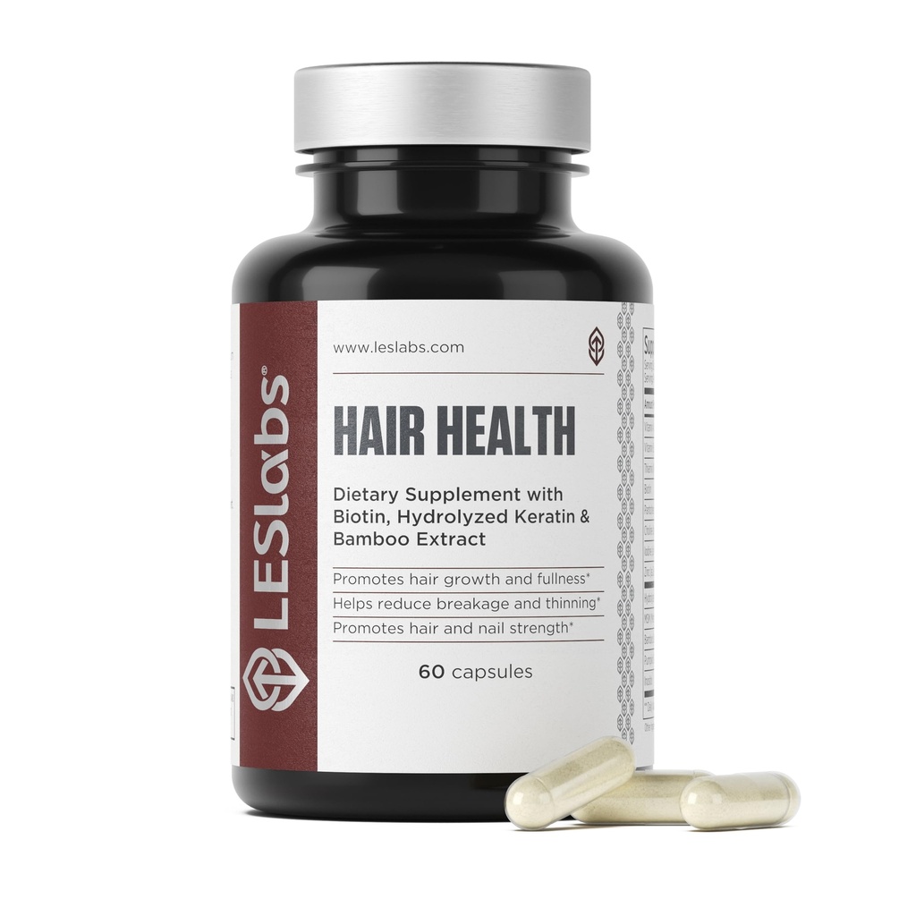 LES Labs Hair Health – Hair Growth & Nails Supplement, Improved Thickness, Strength & Fullness – Keratin, Biotin, Pumpkin Seed & MSM – 60 cápsulas