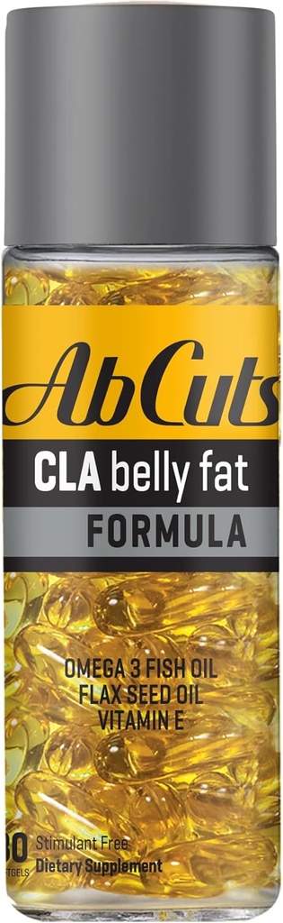 Ab Cuts CLA Belly Fat Fórmula - 80 Easy-to-Swallow Softgels - Omega 3 Fish Oil, Flaxseed Oil and Vitamin E - Ayuda a aumentar la oferta antioxidante y la composición saludable del cuerpo
