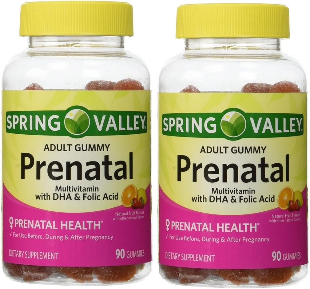 Spring Valley Adult Gummy Prenatal Multivitamin con DHA & ácido fólico (Pack of 2) 180 Gummies Total