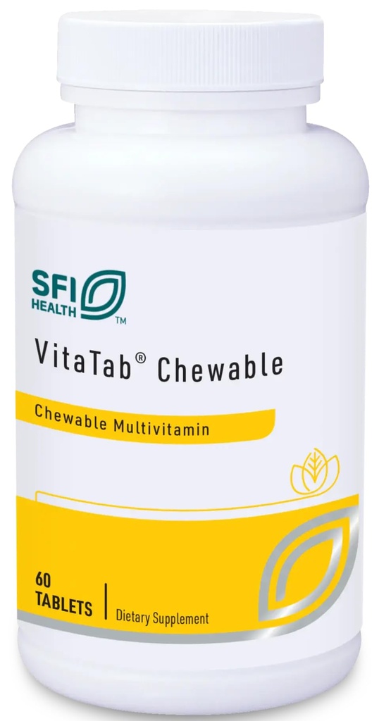 Klaire Labs SFI Health VitaTab Chewable - Multivitamínico con 24 Nutrientes Vitales para Adultos Infantiles, Sabor Natural Cherry-Orange, No Colores Artificiales, Sabores o Preservadores (60 Tabletas)