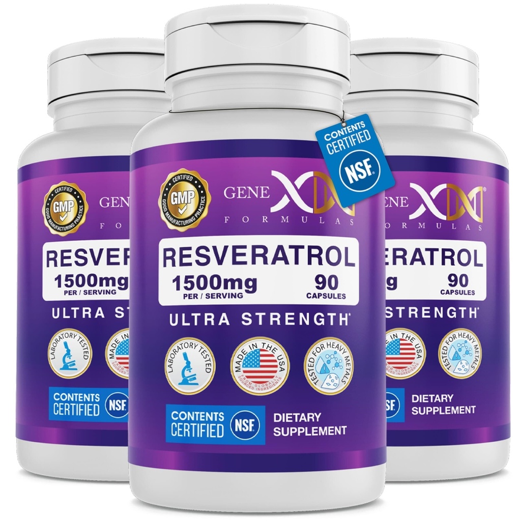 Genex Fórmulas 1500mg Resveratrol with BioPerine for Absorption (3 Pack) peru Organic Trans-Resveratrol Capsules from Japanese Knotweed, Antioxidant Supplement for Healthy Aging