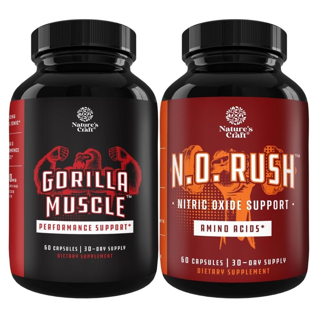 Bundle of Extra Strength Testosterone Booster with Horny Goat Weed Maca Root Tongkat Ali " Saw Palmetto Extract " Nitric Oxide Pills for Hombre with L-Arginine L-Citrulline Amino Acids for Muscle Growth