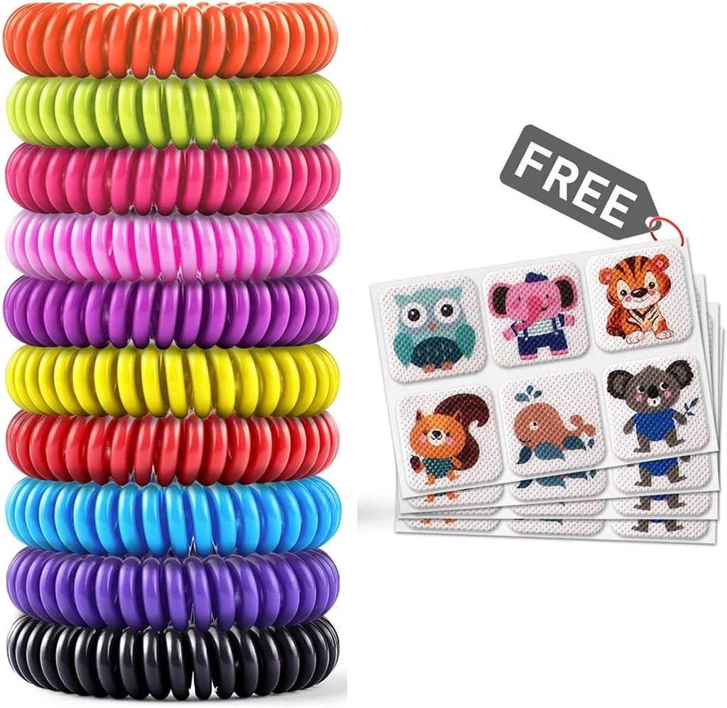 Pulsera Mosquito 20 Pack con 4 Patches, Bandas Wrist resistentes al agua, Apto para adultos y niños, Ingredientes naturales y control de plagas, seguro interior de protección exterior