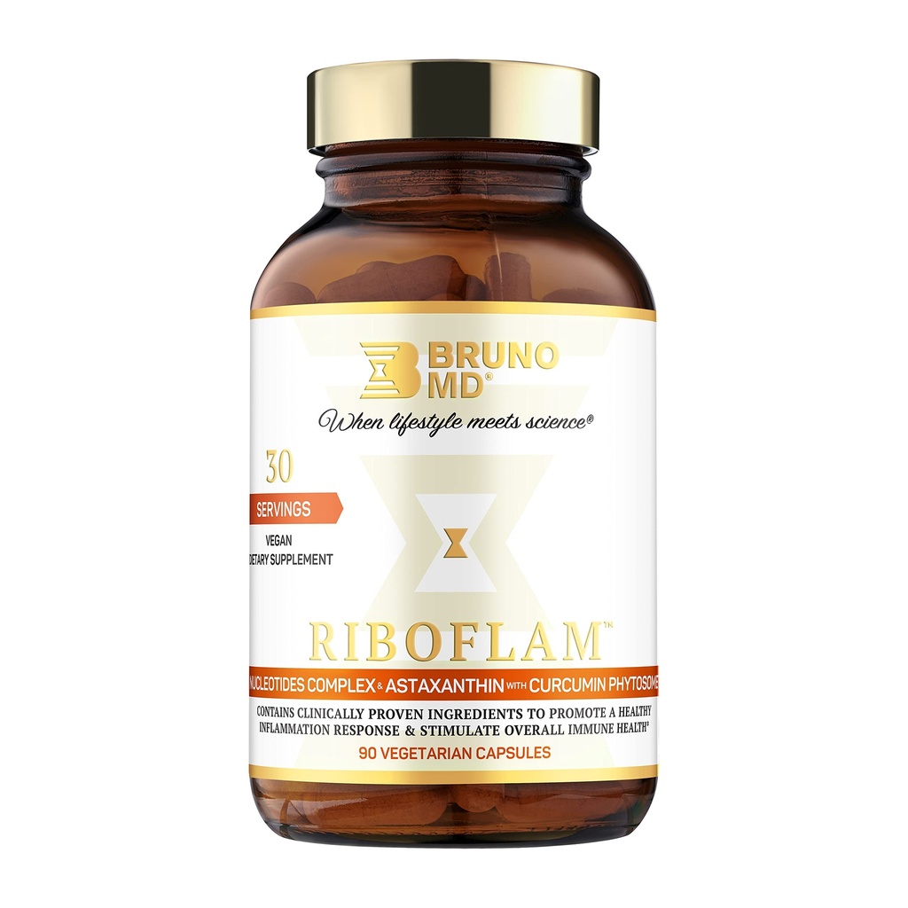 Riboflam, Ingredientes de sistema de inmunodeficiencia clínica, Respuesta Inflamatoria saludable, Fitooma de la Curcumina, Nucleotides, 100% Vegan