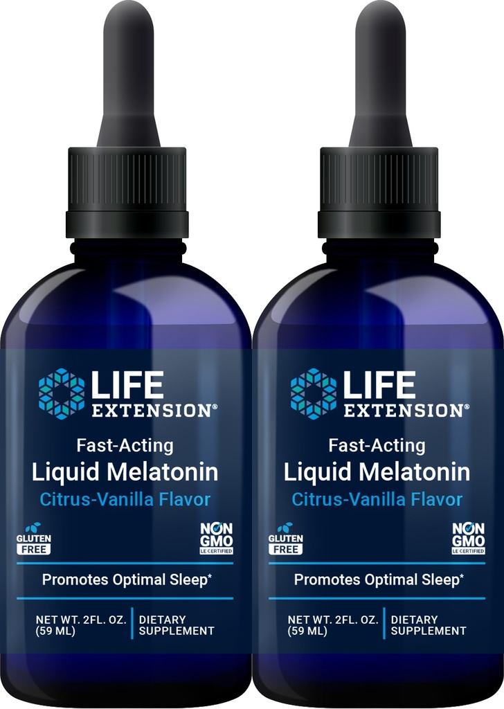 Extensión de la vida Melatonina líquida de acción rápida (Citrus-Vanilla), 2 onzas fluidas (Pack of 2)