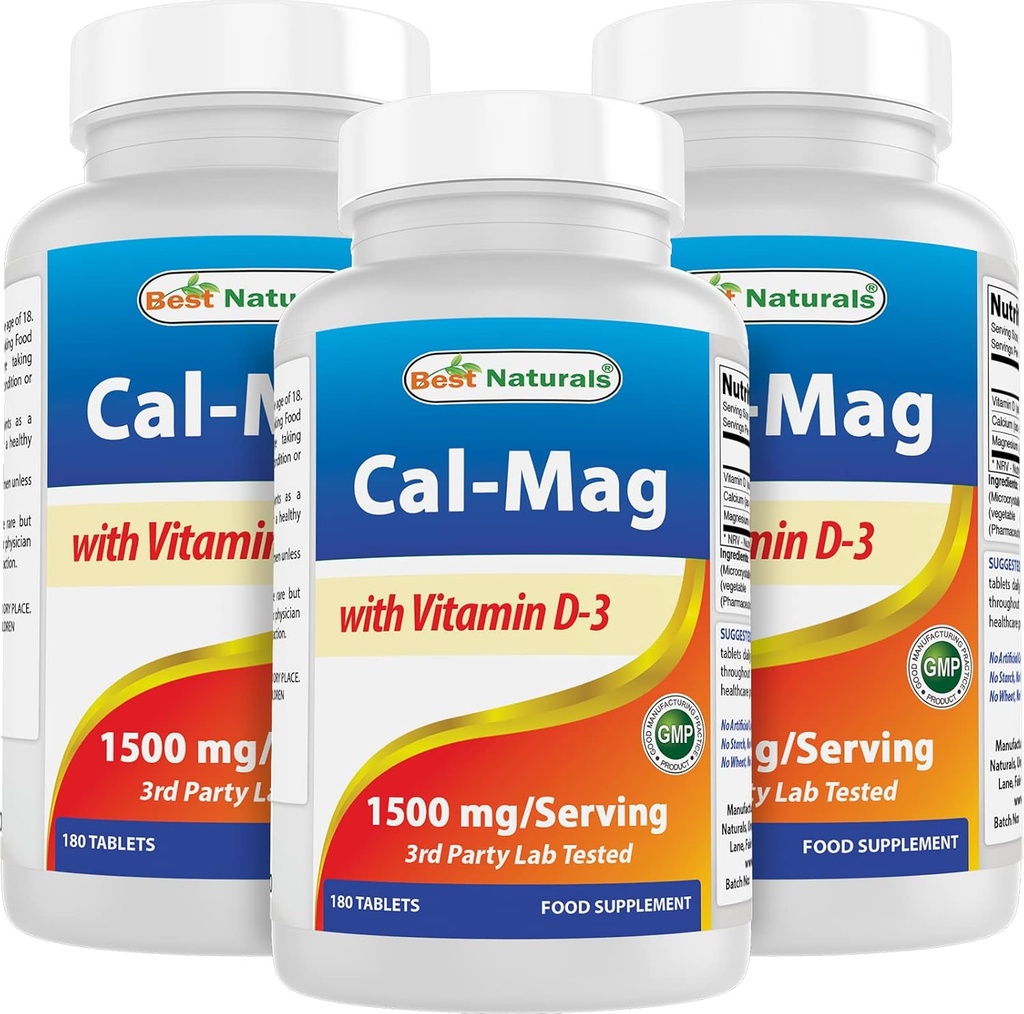 Mejores Naturales Magnesio de calcio con vitamina D3 1500mg Servir 180 Tabletas (180 Cuenta (Pack of 3))