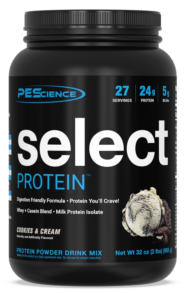 PEScience Select Protein Powder, Whey and Casein Blend, Clean Protein Powder for Women and Men, Low Calorie, Low Carb, Keto Friendly, Gluten Free - Cookies y Crema - 27 Servings