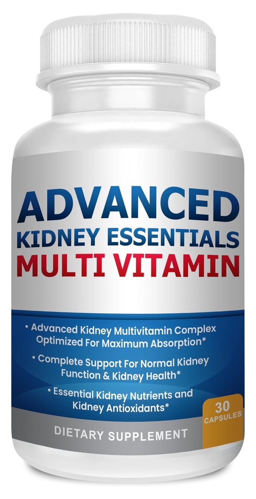 Advanced Kidney Essentials Multivitamin. Suplemento de Apoyo al Riñón para la Salud Completa del Riñón. Suplemento de salud renal con vitaminas renales 30 cápsulas