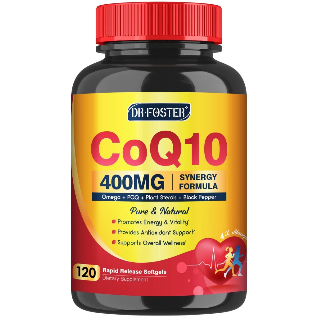 CoQ10 400mg SoftGels COQ10 - CQ10 Coenzyme Q10 Suplemento, Plus PQQ, Omega 3 y vitamina E, para el corazón y energía celular, 120 Servimientos