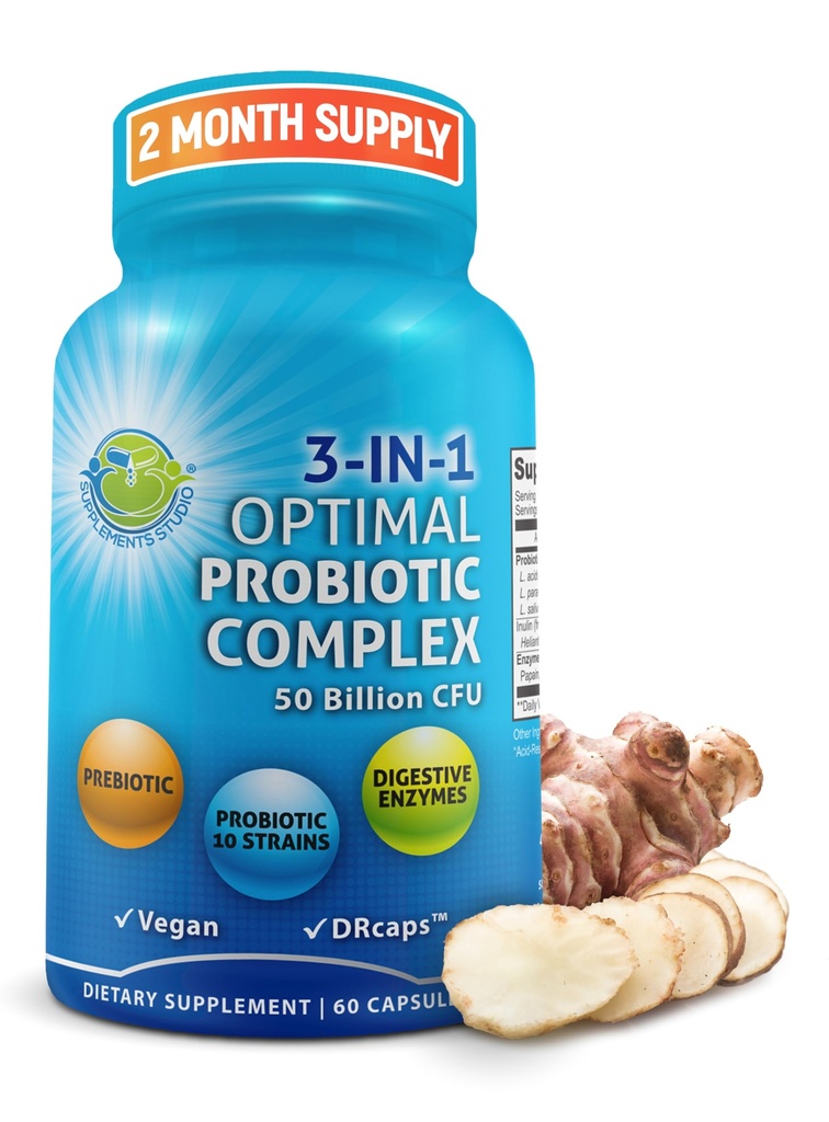 Probióticos con Enzimas Digestivas y Prebiótico para Mujeres y Hombres - Complejo multienzima multiprobiótico de 3 en-1 para la salud de Gut - Maximum Absorption Delayed-Release Capsules