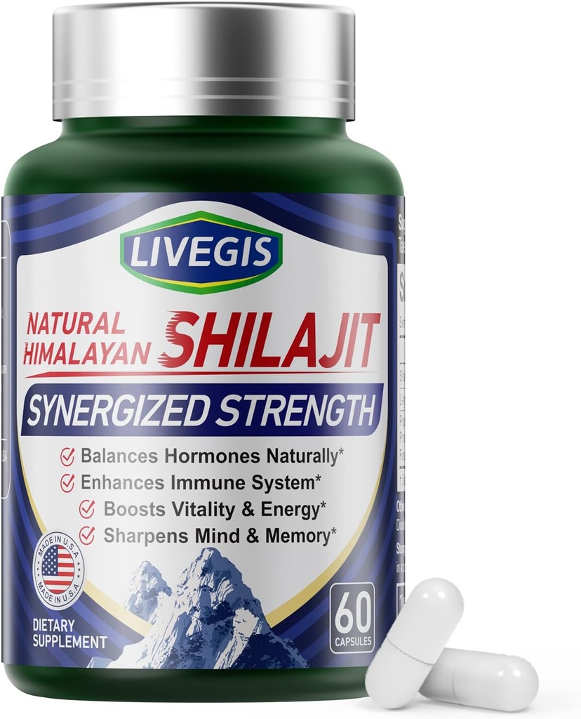 Himalayan Shilajit Capsules Balance Hormonas, Inmunity Boost, Enhance Vitality & Memory, High-Potency Supplement with Various Ingredients,Non-GMO Natural &amp; Orgánico - 60 Condes