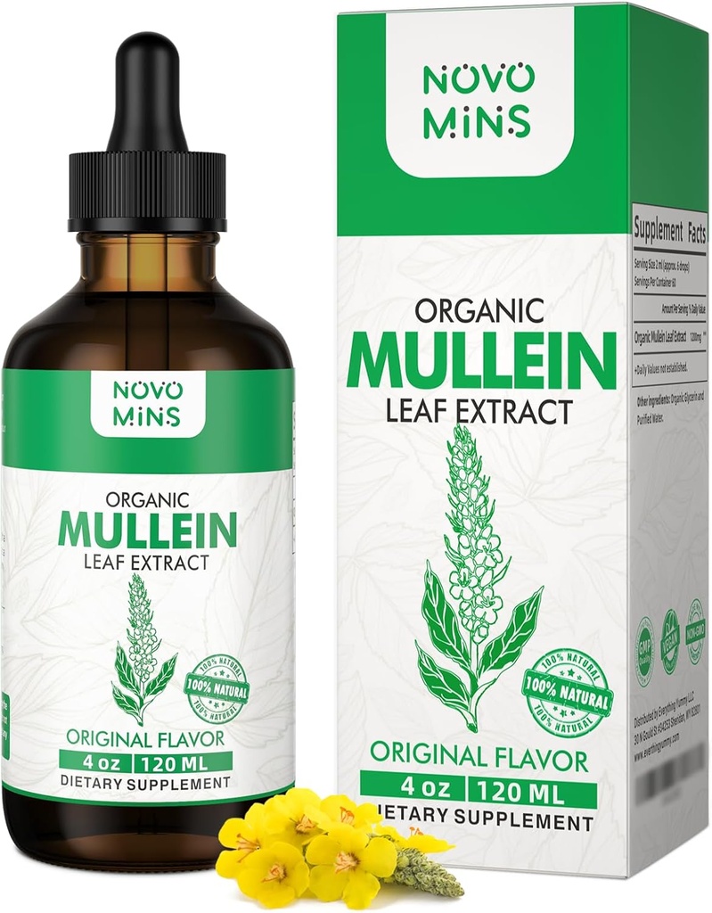Mullein Leaf Tincture - Lung Cleanse - Vegan Lung Detox - Respiratory Health and Immune Support Drops - Natural Supplement Liquid Extract 4 fl.oz. Clorophyll