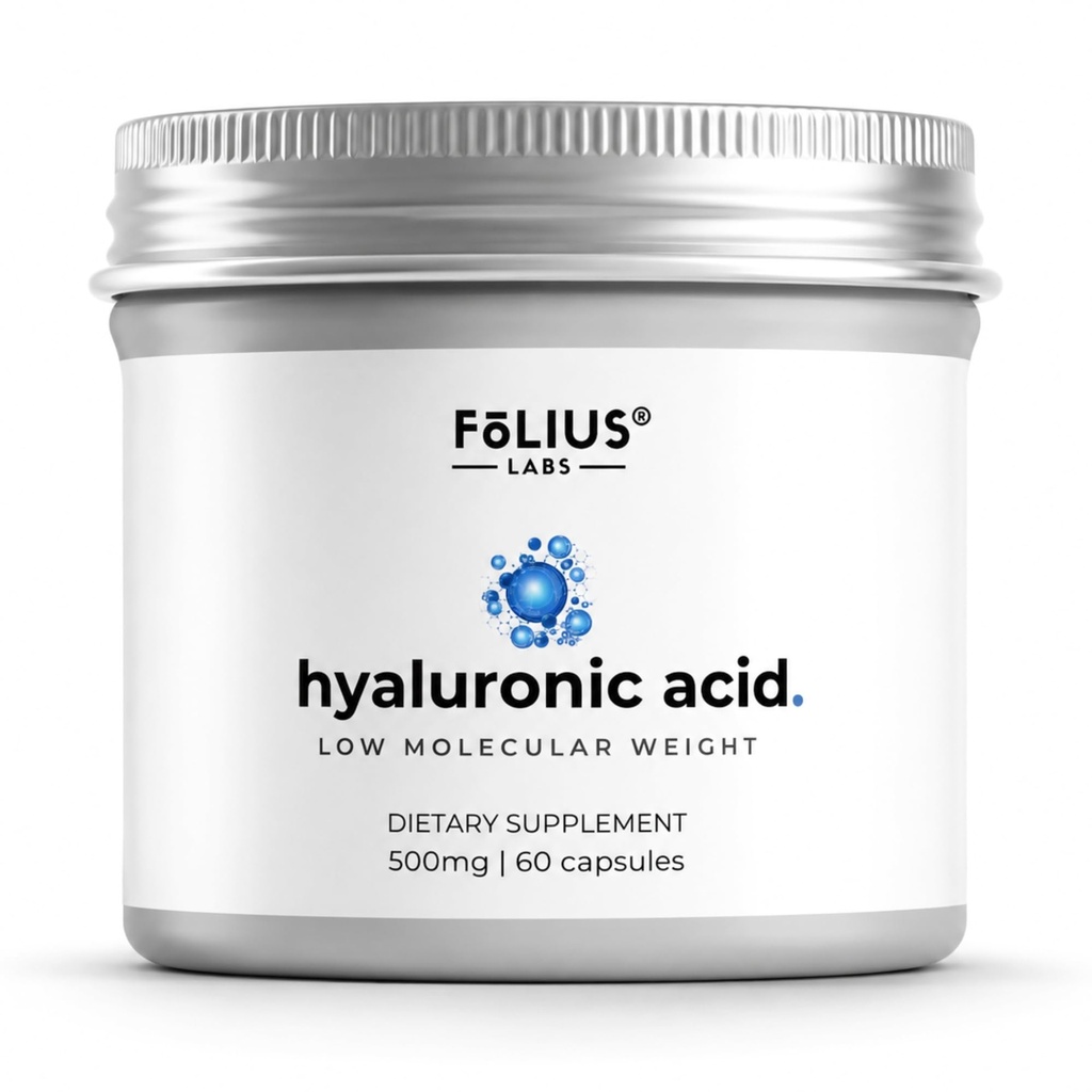 Ultra High Purity Hyaluronic Acid capsules 500mg - 95% Sodium Hyaluronate - altamente purificado y biodisponible - bajo peso molecular - no GMO Fermented - 60 cápsulas