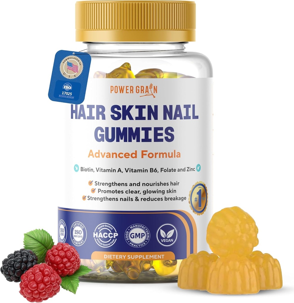 Premium Hair Skin and Nails Gummies – 5000 Mcg Biotin Vegan Vitamins for Men & Women – Promotes Healthy Hair Growth, Strong Nails, Radiant Skin – 10X Extra Strength - Blueberry Flavour