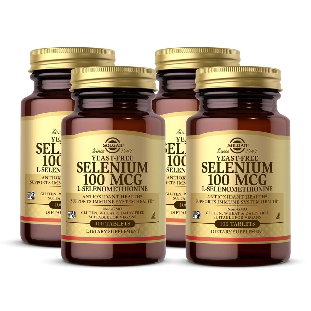 Solgar Yeast-Free Selenium 100 mcg - 100 Tablets, Pack of 4 - Supports Antioxidant &amp; Immune System Health - Non-GMO, Gluten Free, Dairy Free, Kosher - 400 Total Servings