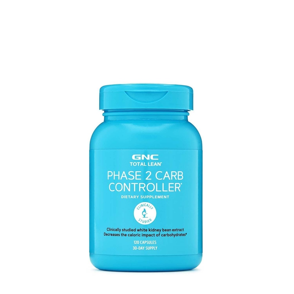 Controlador total de carbohidratos GNC Fase 2, disminuye el impacto de la calorie de los carbohidratos, 120 cápsulas