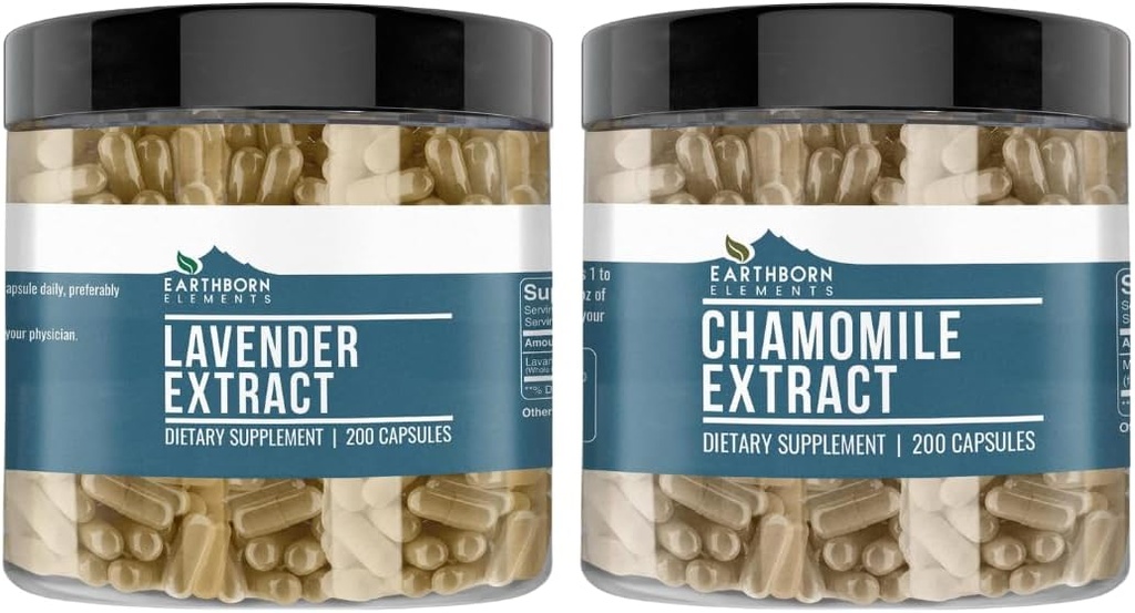 Elementos tercos Chamomile Extract y Lavender Extract Bundle, 200 Capsules, Puro " Undiluted, No Additives