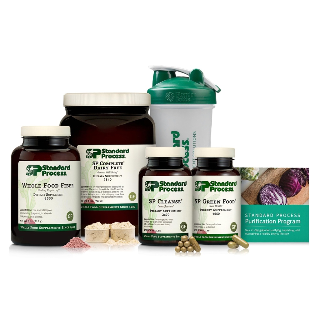Standard Process Purification Product Kit con SP Complete® Dairy Free y Whole Food Fiber - Whole-Body Detox Program - Incluye Guide &amp; Blender Bottle - Vegan, Gluten-Free &amp; Non-Dairy Kit