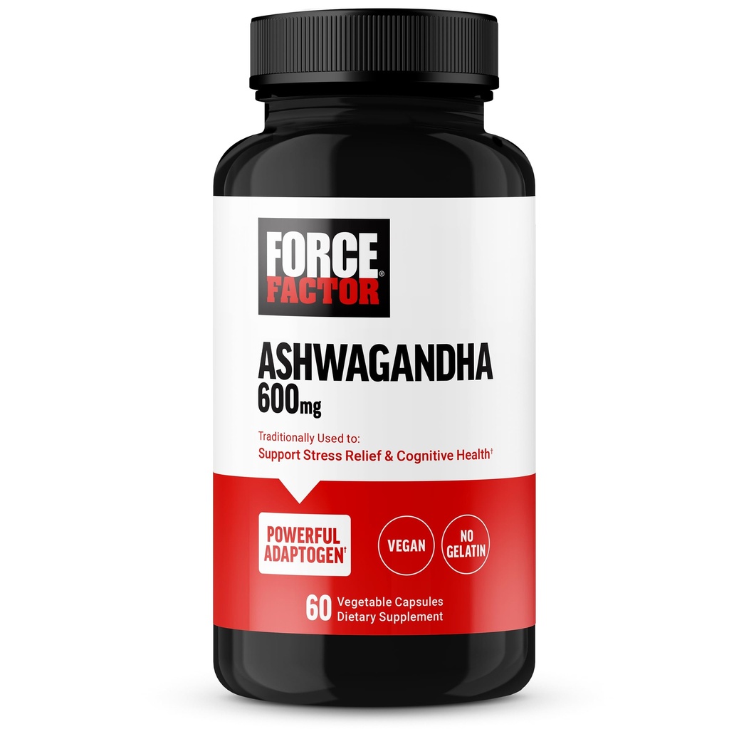 FORCE FACTOR Ashwagandha Suplementos Hecho con Premium Vegan Ashwagandha Powder, Adaptogens to Support Stress and Cognitive Health, No Gelatin, Non-GMO, 60 cápsulas