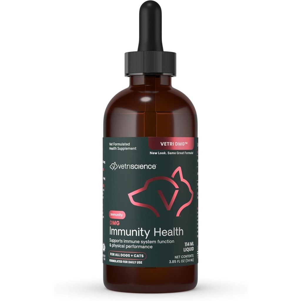 VetriScience DMG Immunity Health Easy-Dose Liquid, Immune Support Supplement for Dogs and Cats, Hypoallergenic, Support Performance, Stamina, Immune Response, (Dimethylglycine), 114 ml