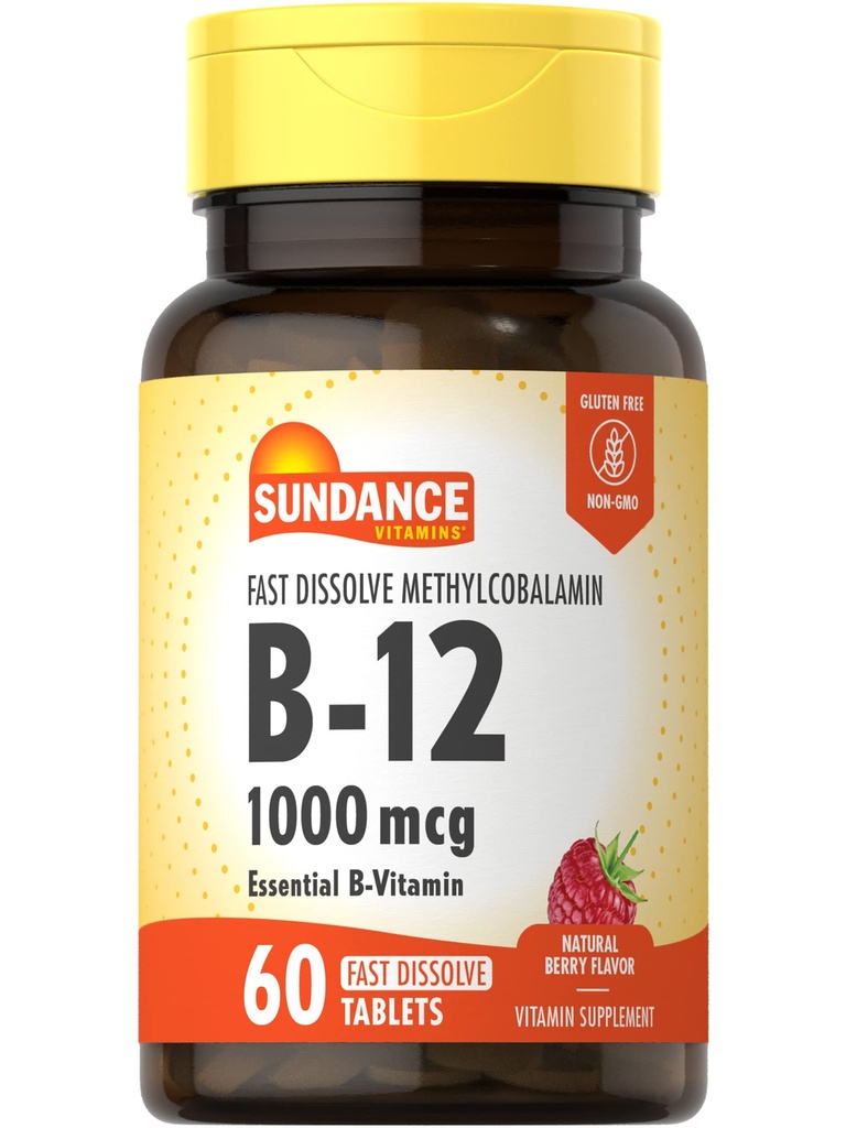 Sundance Vitamina B12 1000 mcg ← Fast Dissolve Tablets ← Methylcobalamin ← Vegetariano, No GMO &amp; Gluten Suplemento gratuito
