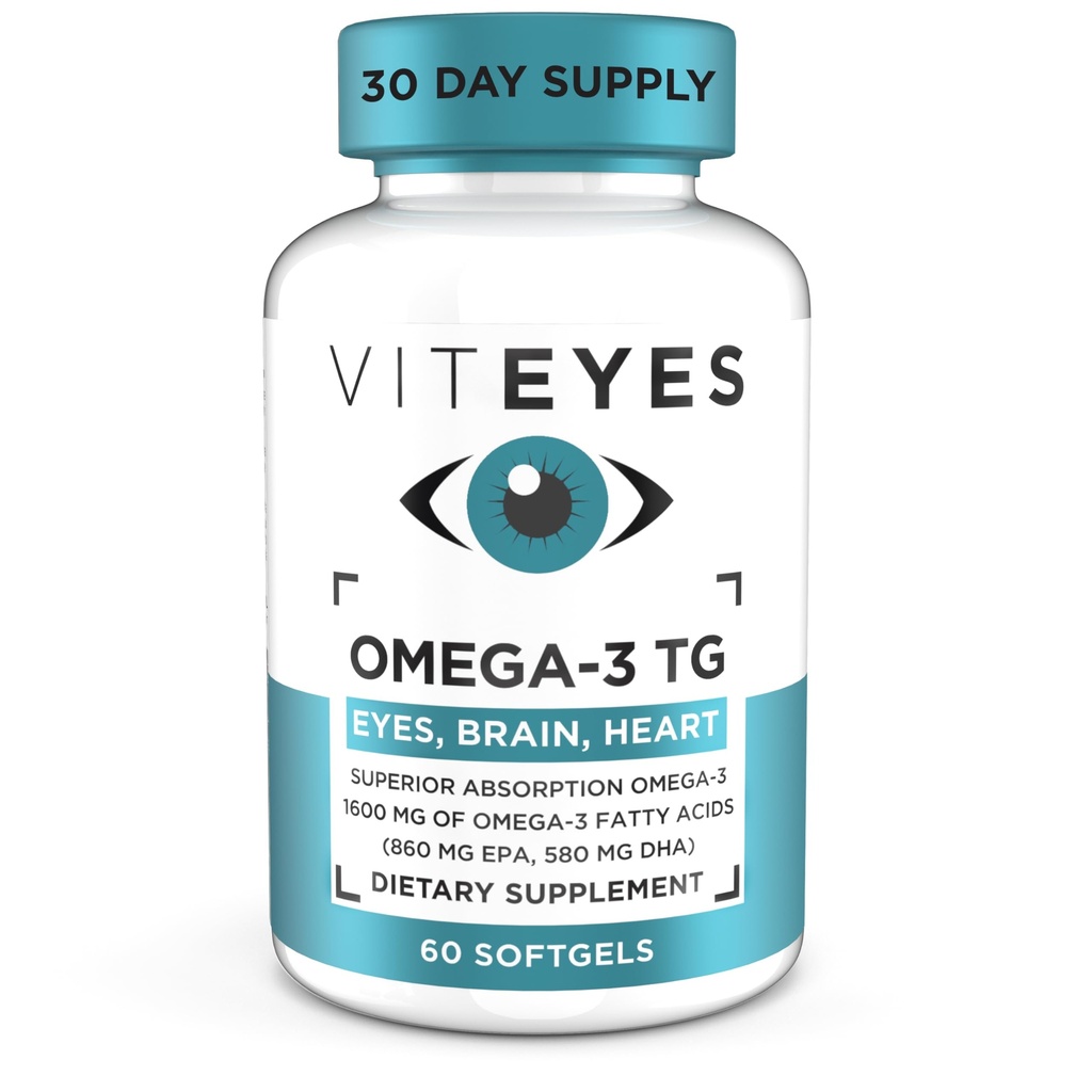 Viteyes Omega-3 TG apoya la salud de los ojos y el corazón, natural Triglicéride Fish Oil Formula, claro, 60 cuenta