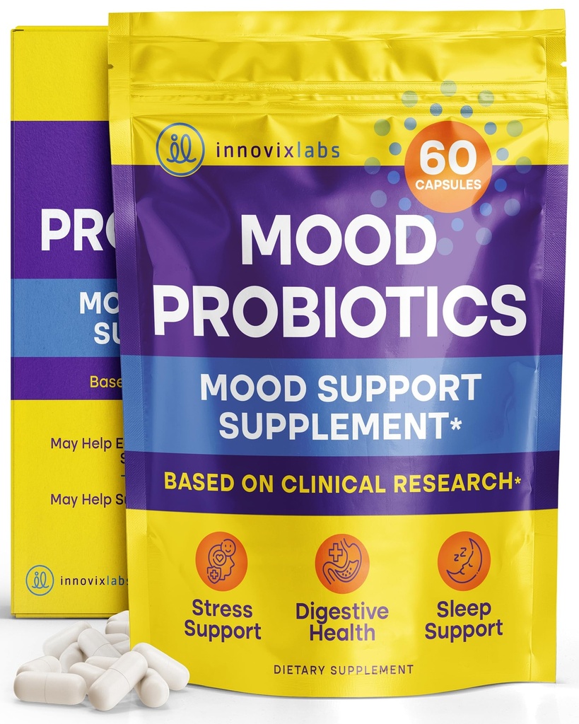 InnovixLabs Mood Probiotic for Women ' Men, Clinically Studied Digestive & Mood Support Supplement, Lactobacillus helveticus Rosell-52ND & Bifidobacterium longum Rosell-175, 60 cápsulas
