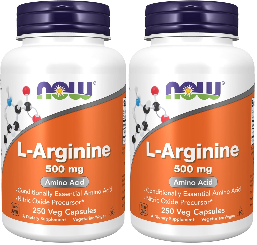 AHORA Suplementos, L-Arginina 500 mg, Nitric Oxide Precursor*, Amino Acid, 250 Veg Capsules (Pack of 2)
