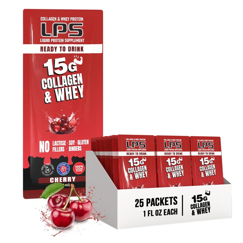Diseños Nutricionales LPS LPS Láquico &amp; Whey Protein Suplemento - Bebida no GMO, Libre de azúcar - Promueve la piel sana y el pelo para mujeres, cereza, una sola servidumbre (25 paquetes)