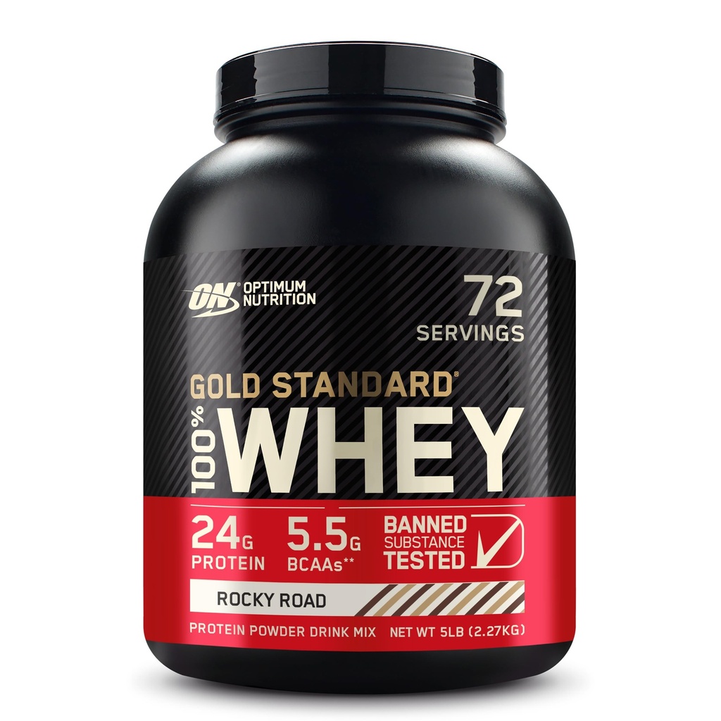 Optimum Nutrition Gold Standard 100% Whey Protein Powder, Rocky Road, 5 libras (Packaging May Vary)