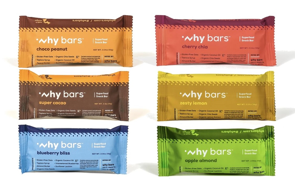 Por qué Bares, Bares Protein, Pack Variedad, 2.04 Bares Ounce (Pack of 12 Protein Bares) - Protein Bar Superfood, Gluten Free, Non GMO, Organic, Vegan, Simple Ingredientes