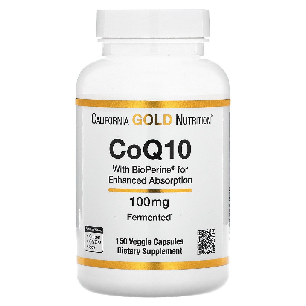 CoQ10 by California Gold Nutrition - USP-Verified, Fermented Coenzyme Q10 with BioPerine - Mitocondrial Support - Vegan Friendly - Gluten Free, Non-GMO - 100 mg - 150 Veggie Capsules