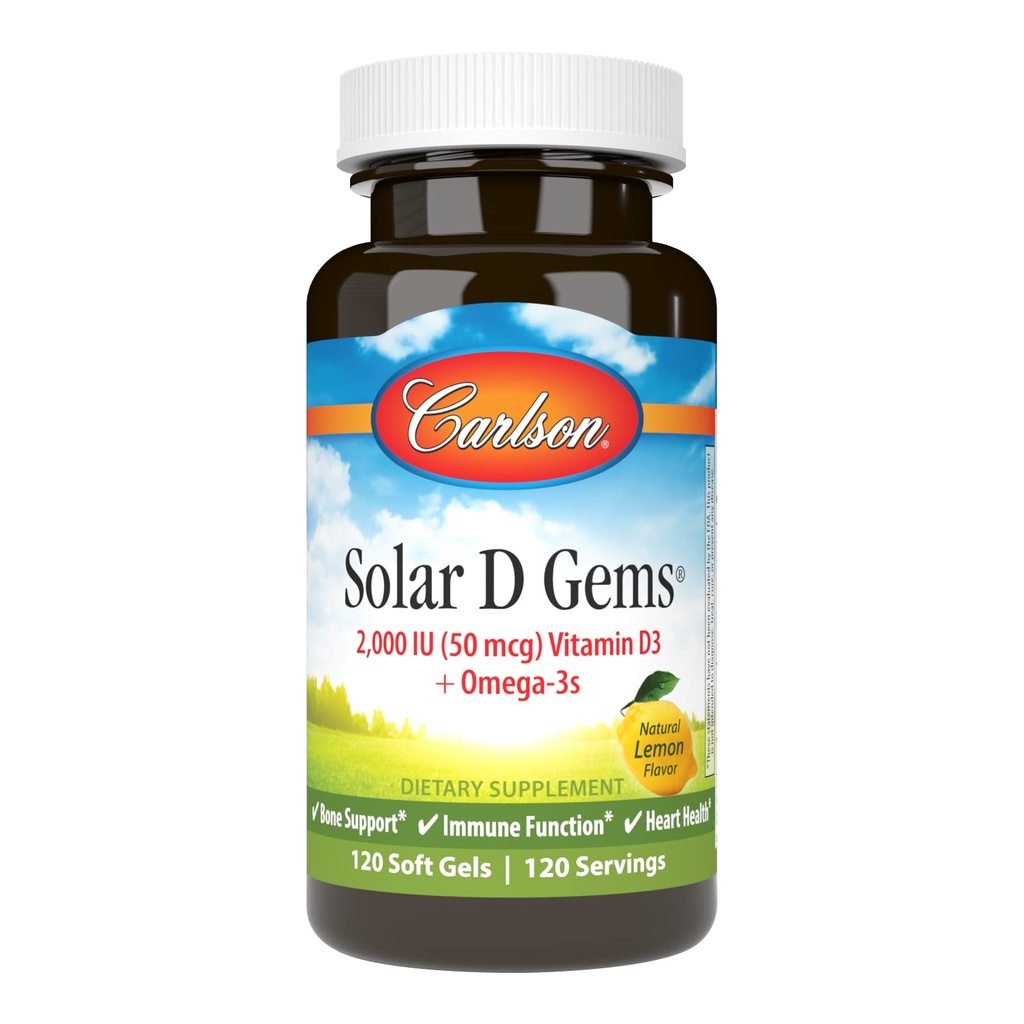 Laboratorios Carlson Solar D Gems Vitamina Natural D3, 2000 UI, 120 Softgels